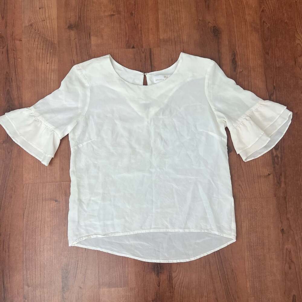 Amanda Uprichard Blouse Size S White Ruffle Sleeve Top